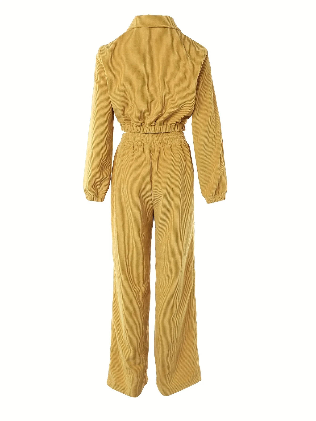 Casual Corduroy Two-piece Set, Zip Up Crop Top & Pants Outfits, Women's Clothing - Deanwangkt