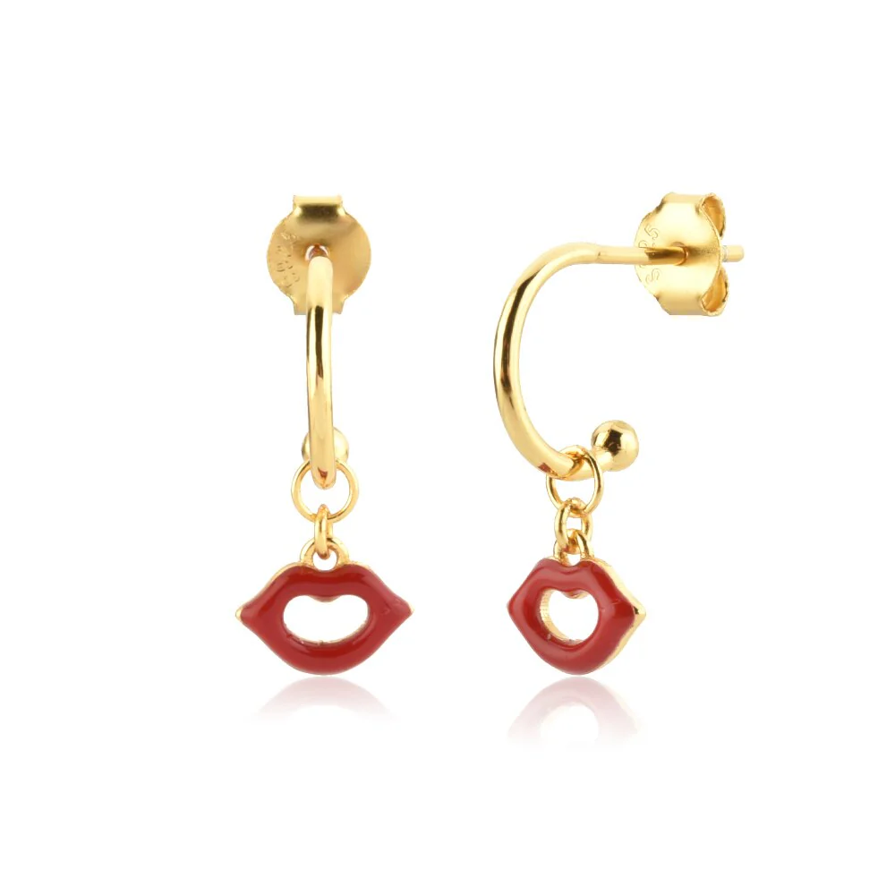 DEANWANGKT Sterling Silver Gold White Pink Enamel Smile Drop Earring Black Clips Pendiente Spring Summer Jewelry For Women Gift - Deanwangkt