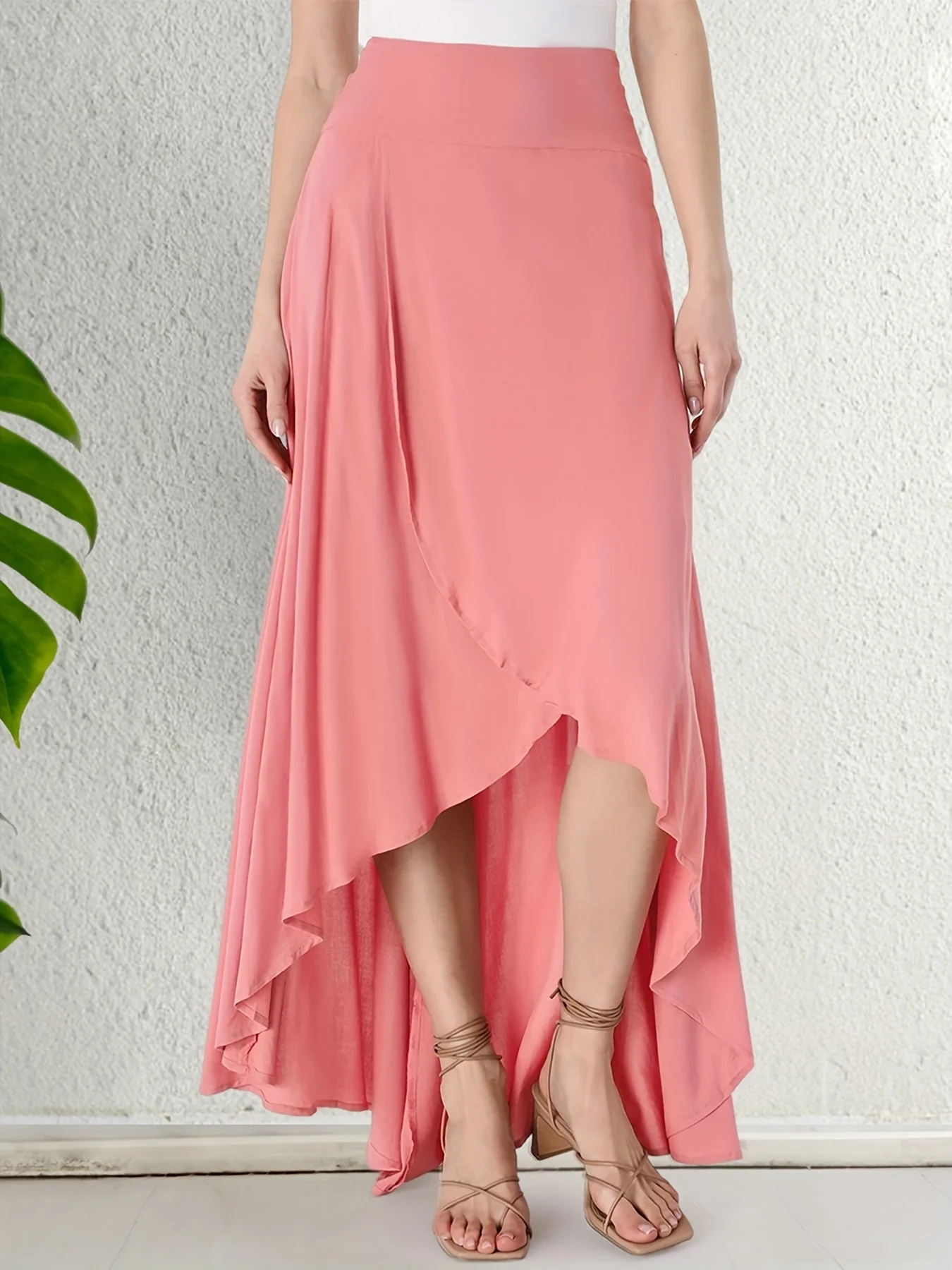 deanwangkt Solid Print High & Low Cover Up Skirt, Chiffon Elegant Wrap Skirt, Women's Swimwear & Clothing - Deanwangkt