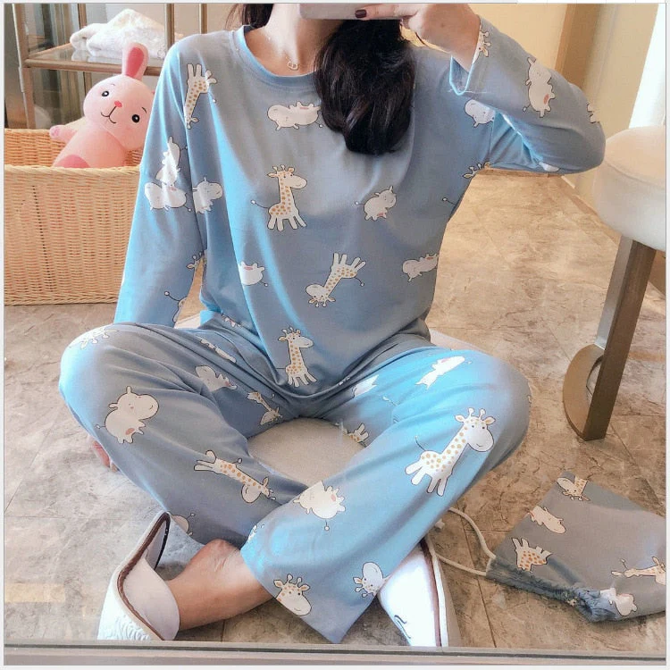 deanwangkt Women Pajamas Set Girl Sleepwear Pijama Long Women Pyjamas Suit Female Clothing Set  Nightwear - Deanwangkt