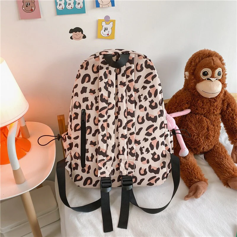 Back To School  Large Capacity Waterproof Fashion Nylon Women Backpack Female Leopard Print Travel Computer Bags College Girls School Bag - Deanwangkt