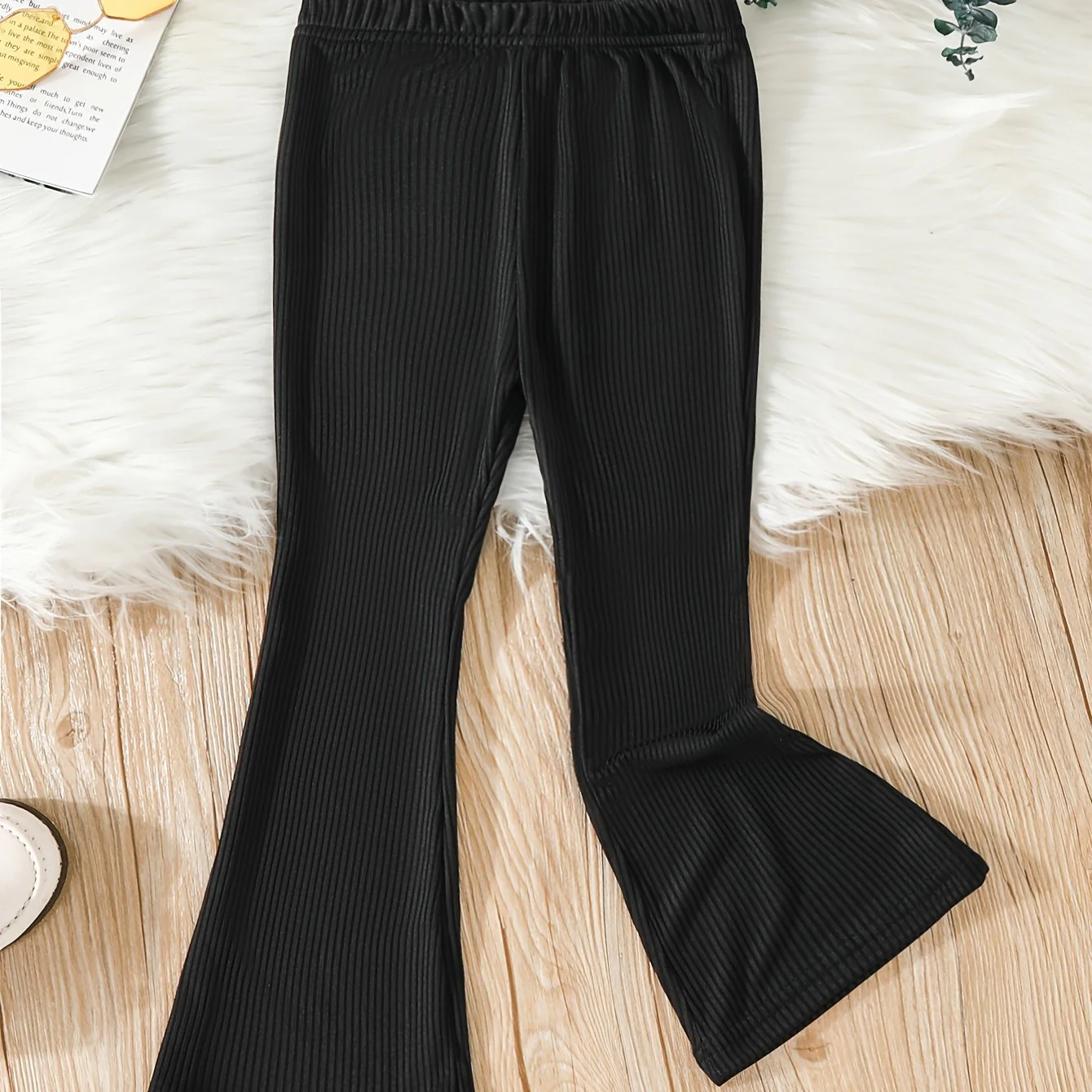 Girls' Ribbed Bell Bottom Trousers Stretch Slim For Outerwear Kids Flared Tight Pants For Spring And Autumn - Deanwangkt