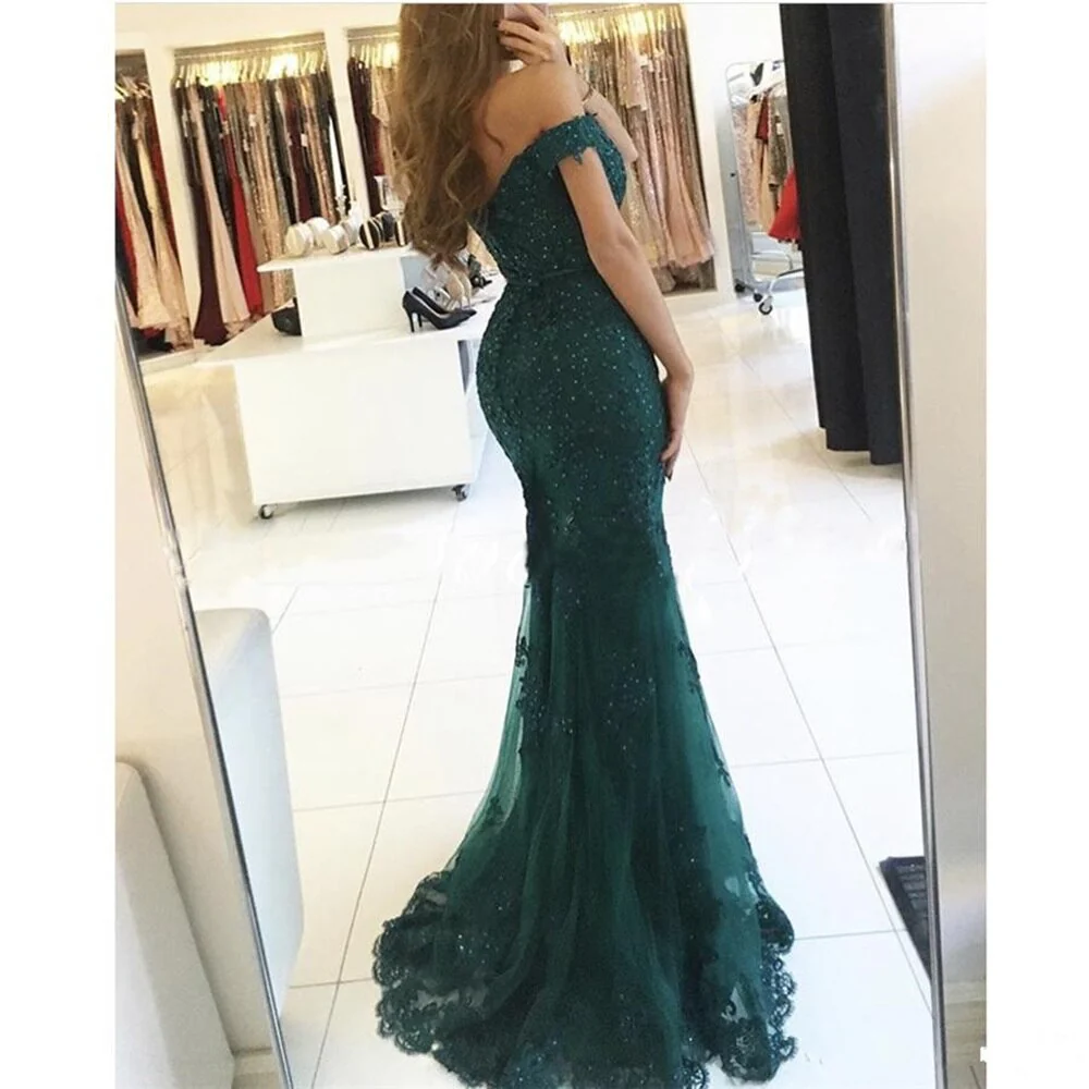 DEANWANGKT  Mermaid Off The Shoulder Long Prom Dress Sweetheart Lace Appliques Sequined Women Evening Party Gowns  Vestidos De Fiesta - Deanwangkt