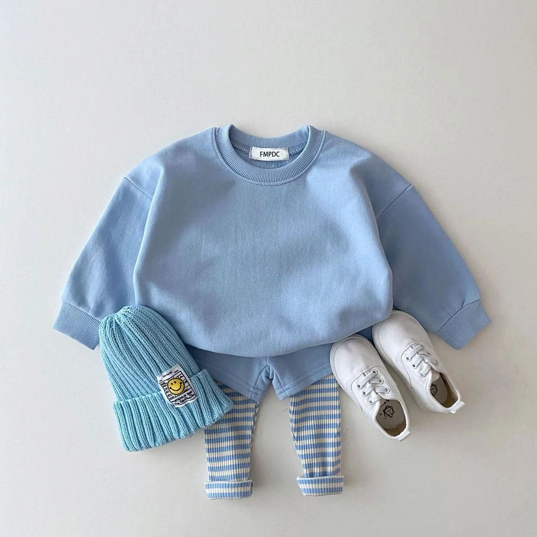 deanwangkt Korean Baby Cotton Kintting Clothing Sets Kids Boy Girls Outfit Spring Autumn Teenage Infant Tracksuit Pullovers Tops+Pants 2PCS - Deanwangkt