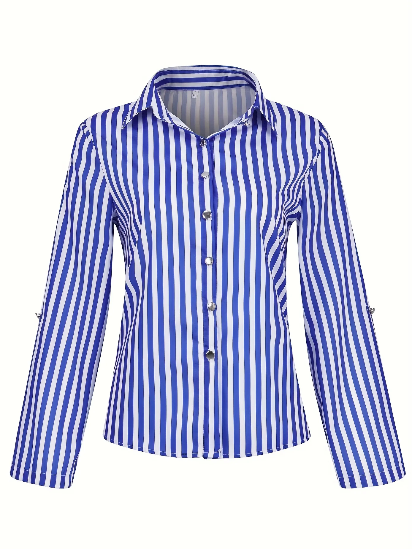 Striped Print Button Front Shirt, Elegant Long Sleeve Business Work Shirt With A Collar, Women's Clothing - Deanwangkt
