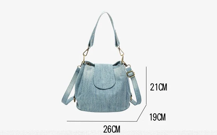 deanwangkt  Casual Denim Bucket bag for women Shoulder Crossbody Bag Multiple pockets  ladies handbag Luxury design Female big Totes blue - Deanwangkt