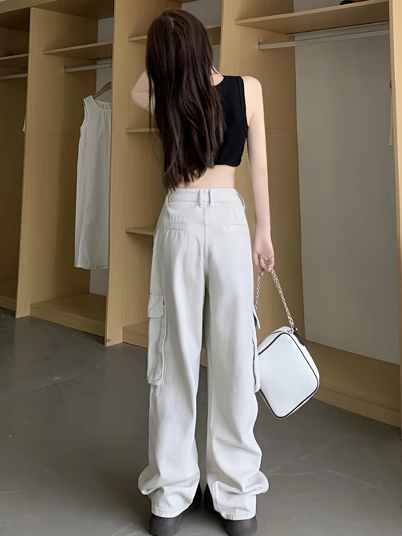 deanwangkt  Flap Pockets Chic Cargo Pants, Loose Fit Y2K & Kpop Style Straight Jeans, Women's Denim Jeans & Clothing - Deanwangkt