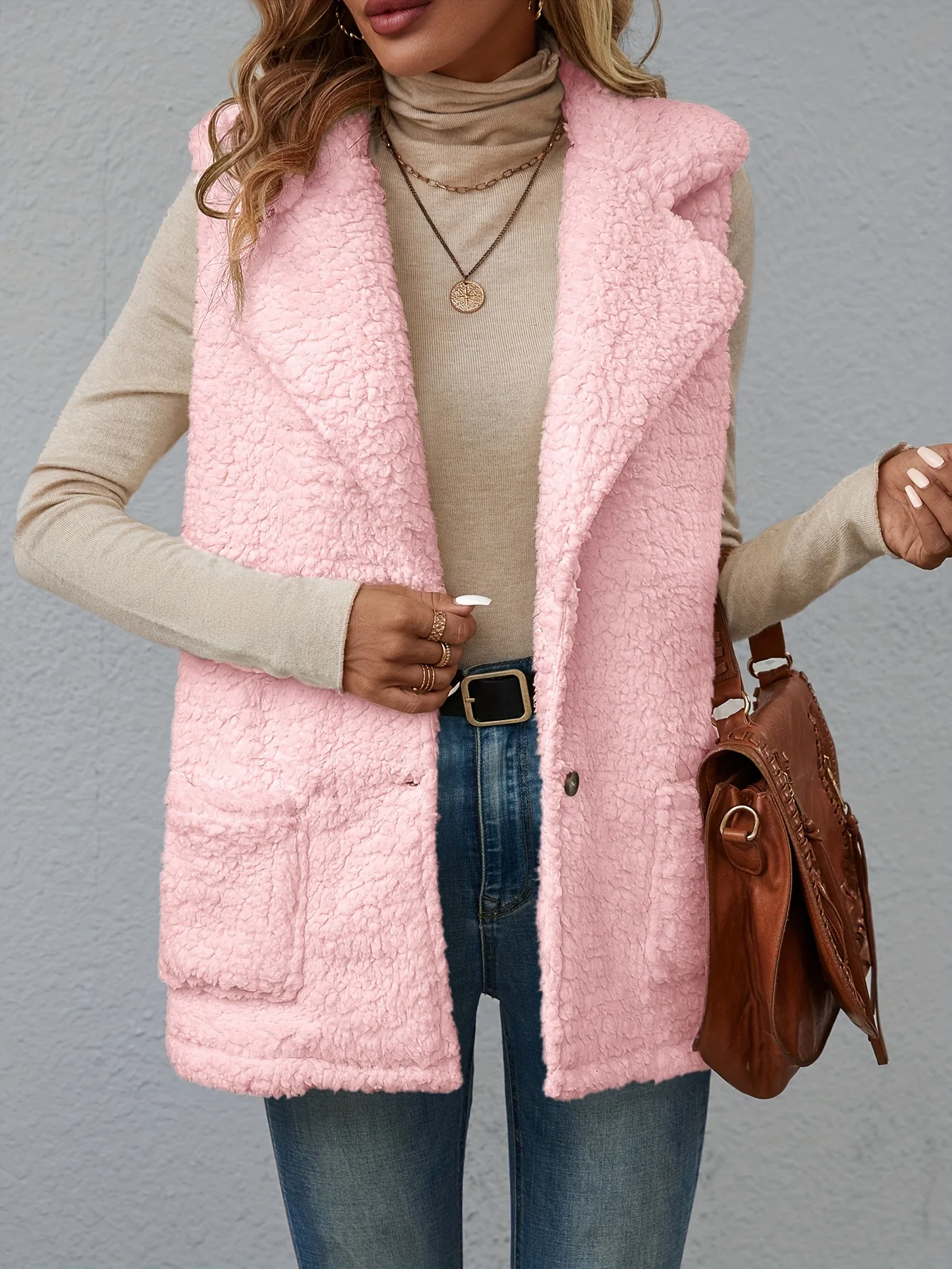 Lapel Patched Pockets Vest Jacket, Casual Thermal Sleeveless Jacket For Fall & Winter, Women's Clothing - Deanwangkt