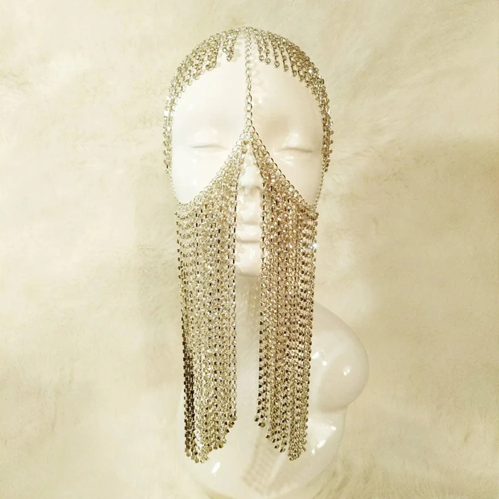 deanwangkt  Indian Jewelry Full Rhinestone Tassel Mask Chain Decoration Face For Women Bridal Veils Wedding Crystal Beaded Christmas Party - Deanwangkt