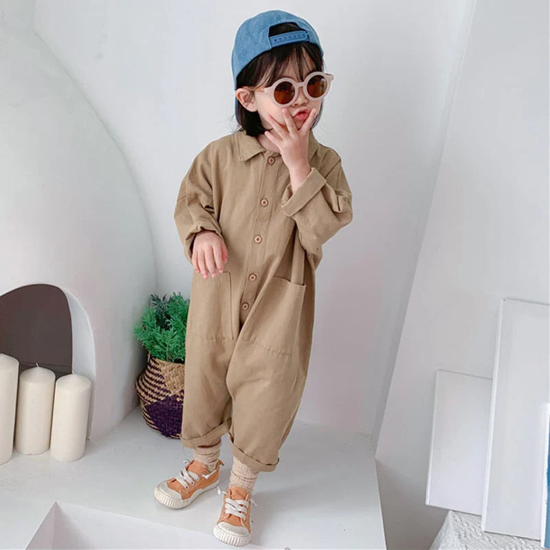 Children Clothing Jumpsuit Autumn New Boys Girls Casual Letter Tooling Denim Baby Kids Clothes Japanes & Korean Style 1-7 Y - Deanwangkt