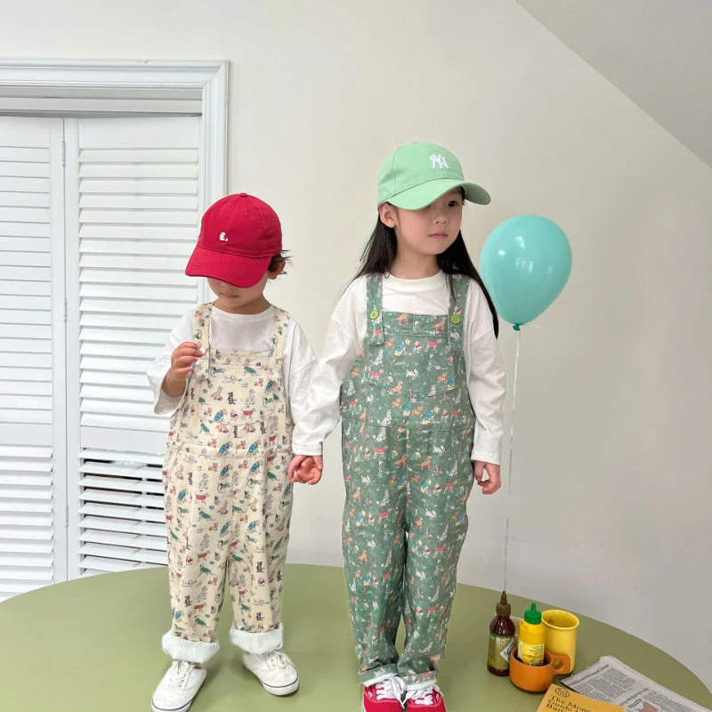 deanwangkt Spring new children cartoon printed overalls kids jumpsuits boys and girls cute loose suspenders trousers - Deanwangkt