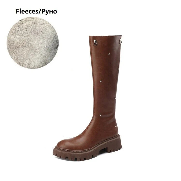 deanwangkt Autumn Boots    NEW Autumn Women Shoes Split Leather Shoes for Women Round Toe Chunky Heel Long Boots Thick Heel Knee-High Boots Riding Boots - Deanwangkt