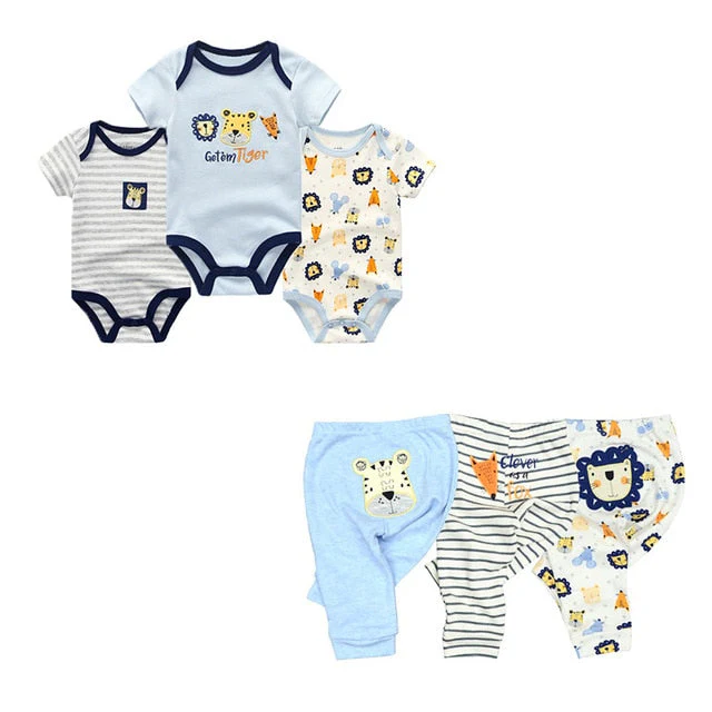 6/9PCS Baby Girl Clothes Newborn Unisex Solid Bodysuits+Pants Cotton Baby Boy Clothes Short Sleeve Girls Baby Clothing Cartoon - Deanwangkt