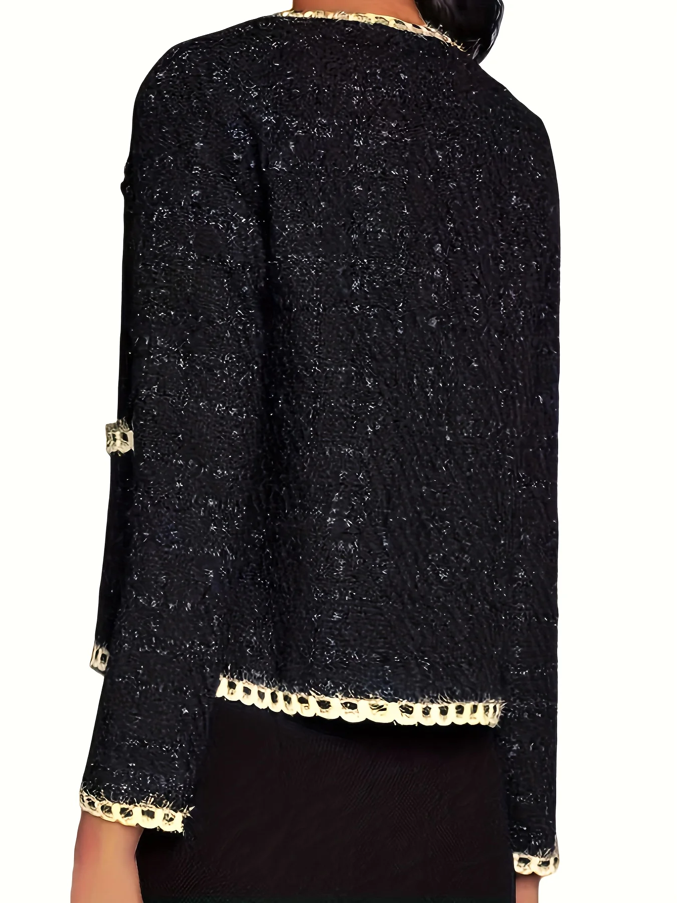 Contrast Trim Button Front Jacket, Casual Crew Neck Long Sleeve Outerwear, Women's Clothing - Deanwangkt