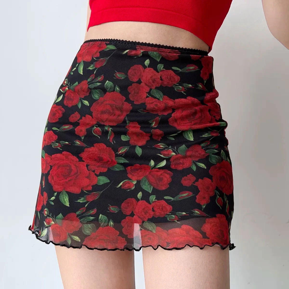 deanwangkt - Vintage Roses Mesh Skirt ~ HANDMADE - Deanwangkt