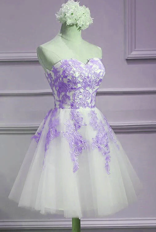 Solvbao Lovely Sweetheart White Tulle with Purple Lace, Cute Party Dress - Deanwangkt
