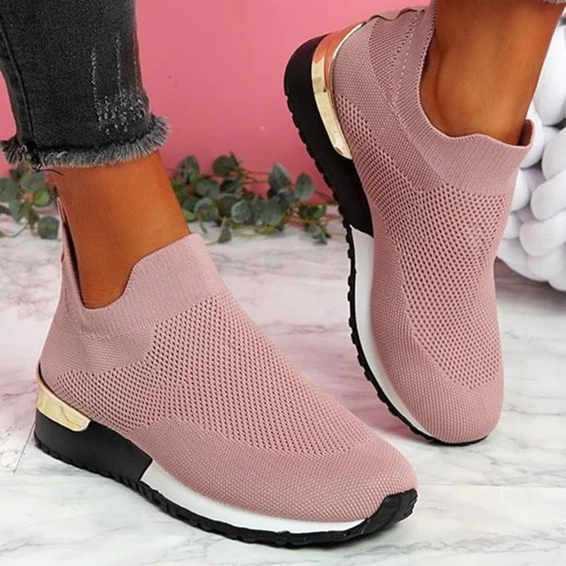 deanwangkt New Spring Knitting Socks Shoes Women  Mesh Breathable Platform Sneakers Slip On Flat Casual Loafers Ladies Vulcanized Shoes - Deanwangkt