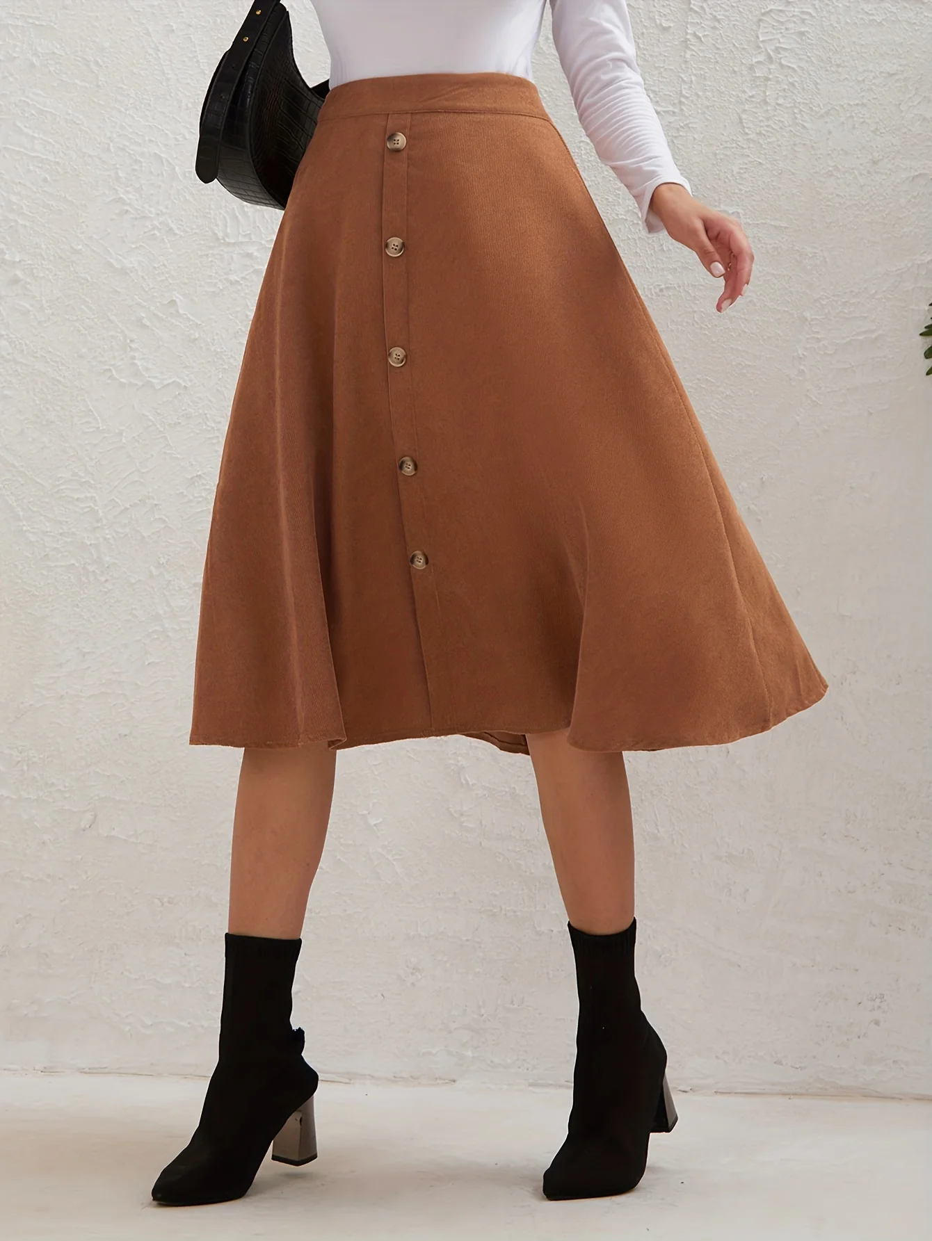 deanwangkt-1 Casual Faux Suede Long Skirts, High Waist Button Fashion Skirts, Women's Clothing - Deanwangkt