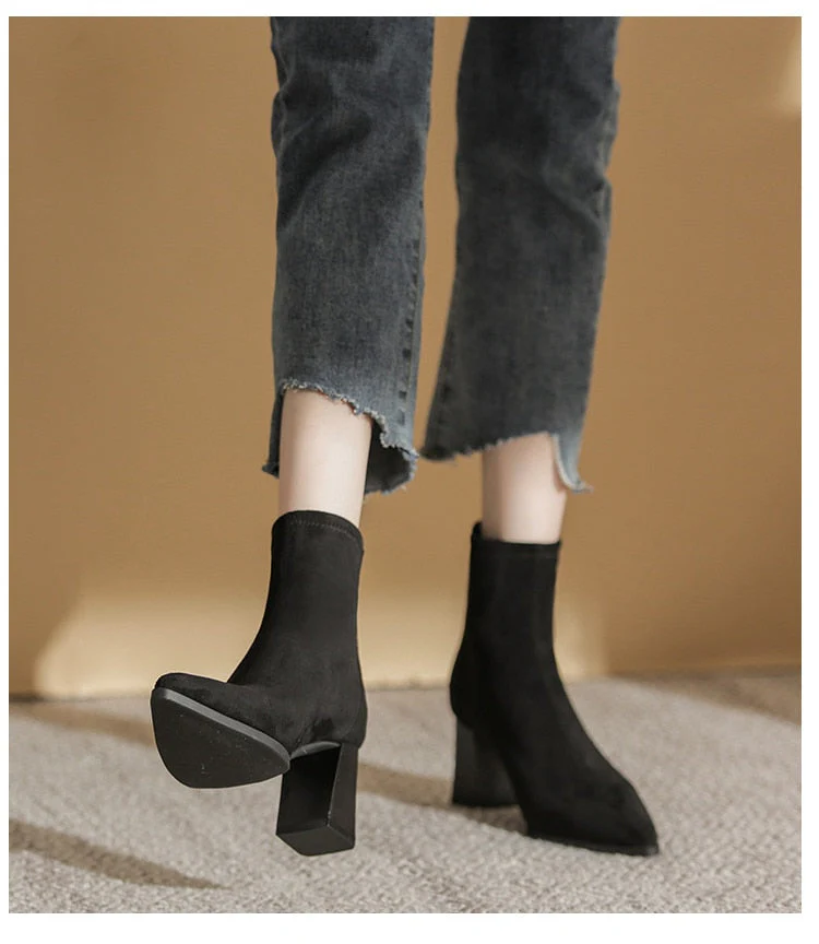 deanwangkt Shoes for Women Fashion Zipper Mid Sleeve Boots Autumn Classic Elegant Women's Boots Solid Pointed Toe Single Shoe - Deanwangkt