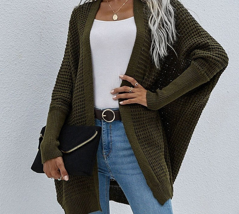 deanwangkt Women Oversized Cardigan Knitted Coat Autumn Oversize Sweater Bat Sleeve Women's Knitted Jacket Loose Oversize Cardigan Women - Deanwangkt