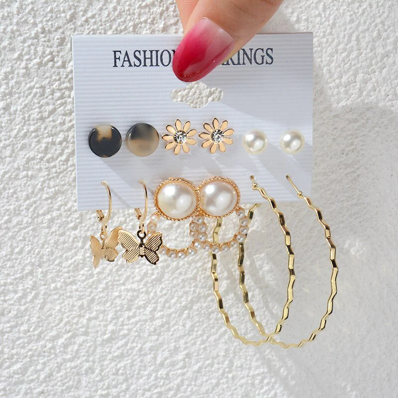 DEANWANGKT 23 Styles Women Earring Set Fashion Jewelry Gold Metal Big Hoop Dangle Drop Earing Butterfly Tassel Geometric Punk Brincos Femme - Deanwangkt