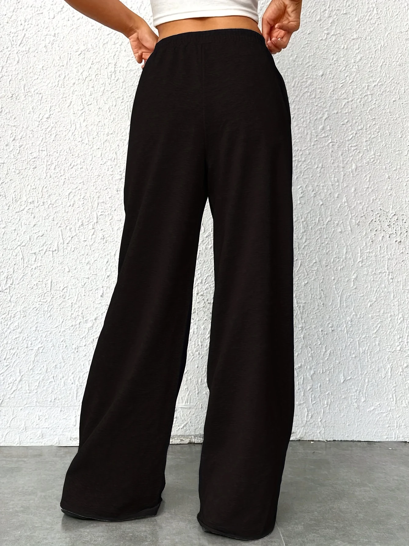 Solid Slant Pocket Sweatpants, Casual Elastic Waist Loose Pants For Spring & Fall, Women's Clothing - Deanwangkt