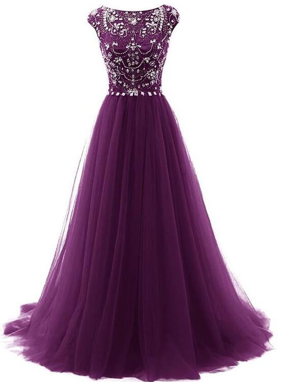 Solvbao Tulle Beaded Dark Purple Long Formal Dresses, Gorgeous Formal Gowns, Prom Dress - Deanwangkt