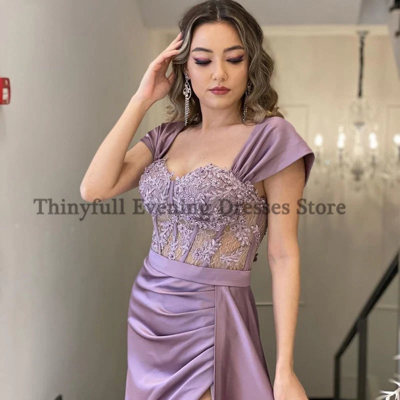 Graduation dress Sexy Prom Evening Dresses Off Shoulder Appliques Party Dress High Split Floor Length Cocktail Gowns Saudi Arabia Dubai - Deanwangkt