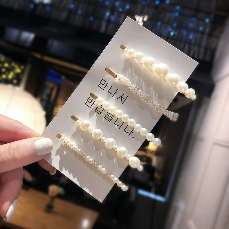 3/4/5pcs/Set Women Girls Elegant Full Pearls Geometric Hair Clips Sweet Hair Ornament Hairpin Barrette Headband Hair Accessories - Deanwangkt