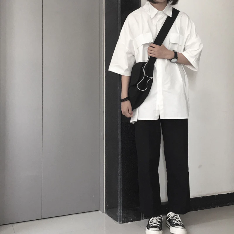 deanwangkt  Short Sleeve Shirt Women White Turn Down Collar Basic Casual Teen Gril Student Oversize Shirt Women Loose Blouse - Deanwangkt