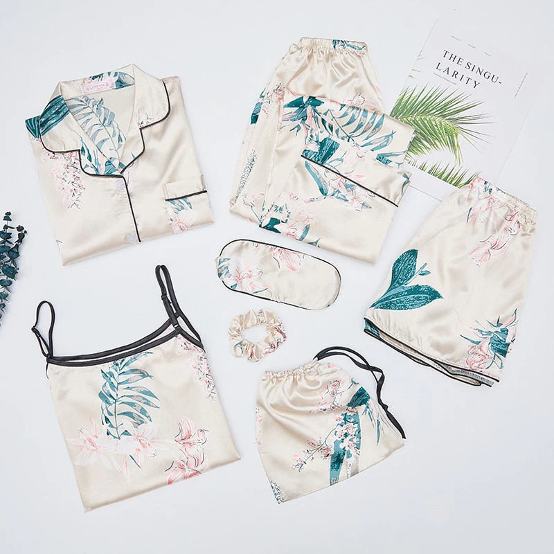 deanwangkt Pajamas Set Women Summer Sexy Flower Pyjamas Sexy Female Long Sleeve Shirt Pants Handwork Stitch Lingerie Striped Mom Sleepwear - Deanwangkt