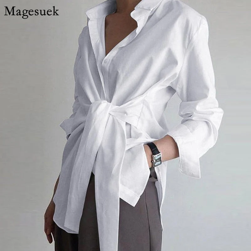 Graduation Gifts   Long Sleeve Women Shirt Blouse Button White Blouses Female Ruched Black Loose Shirts For Women Cotton Office Blouses New 18659 - Deanwangkt