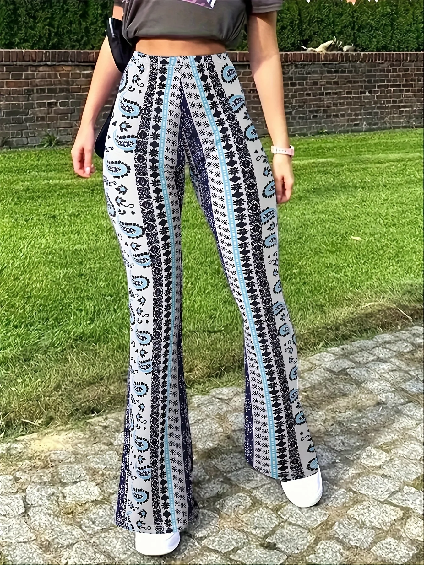 deanwangkt-1  Paisley Print Slim Stretchy Waist Pants, Sexy Flare Pants For Spring & Summer, Women's Clothing - Deanwangkt