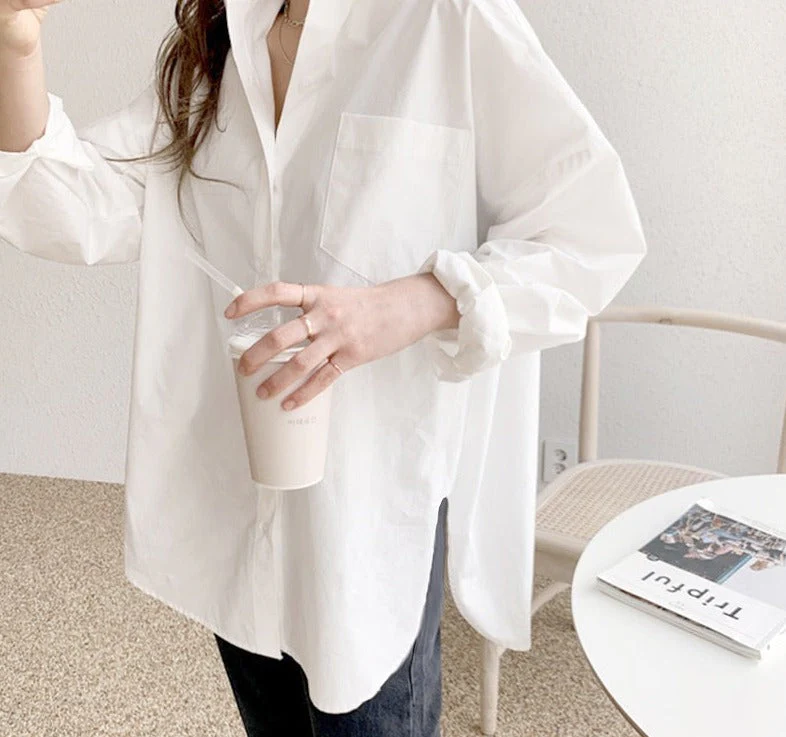 deanwangkt Graduation Gifts  Long Sleeve Cotton White Blouse Women  Plus Size Loose Women Shirts Blouses Casual Office Lady Button Shirt Tops Blusa 11456 - Deanwangkt
