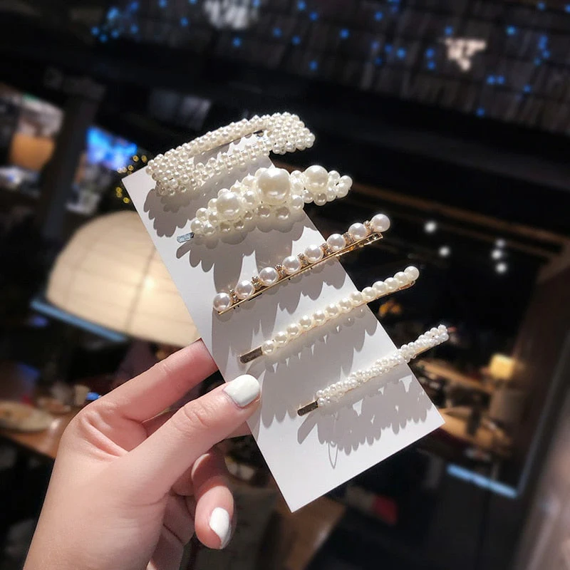 3/4/5pcs/Set Women Girls Elegant Full Pearls Geometric Hair Clips Sweet Hair Ornament Hairpin Barrette Headband Hair Accessories - Deanwangkt