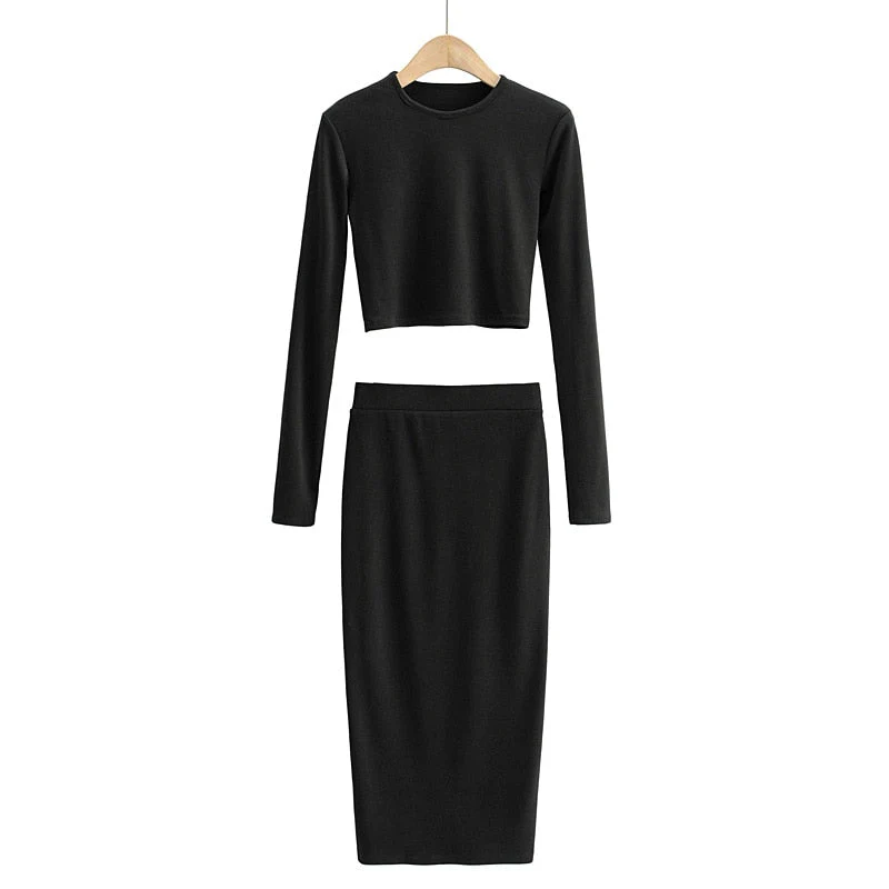 Graduation Gifts  Women long tees tops t shirt Top long Skirt two piece Set Hot Sexy Women Korean Two-piece Suit skirts sets HIEZ - Deanwangkt