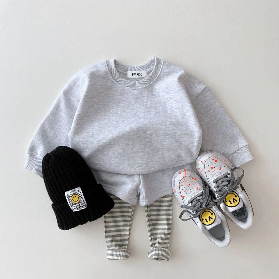 deanwangkt Korean Baby Cotton Kintting Clothing Sets Kids Boy Girls Outfit Spring Autumn Teenage Infant Tracksuit Pullovers Tops+Pants 2PCS - Deanwangkt
