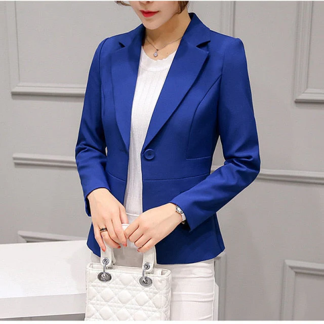 deanwangkt New Women Autumn Blazer Jacket Fashion Basic Blazer Casual Solid Button Long Sleeve Work Suit Coat Office Lady Elegant Blazers - Deanwangkt