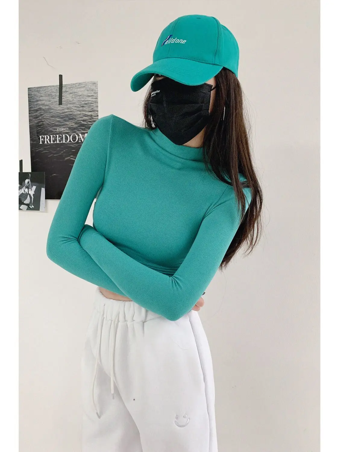 deanwangkt Turtleneck Long Sleeveless T Shirt Female Women Clothing  Autumn Winter New Crop Top Tee Shirt Femme Fashion Korean Y2K Tops - Deanwangkt