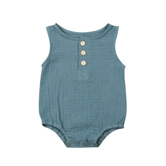 deanwangkt 0-24M Summer Solid Rompers Newborn Infant Baby Girl Boy Outfit Cotton Romper Jumpsuit Bebe Kids Ropa Sleevless Casual Clothes - Deanwangkt