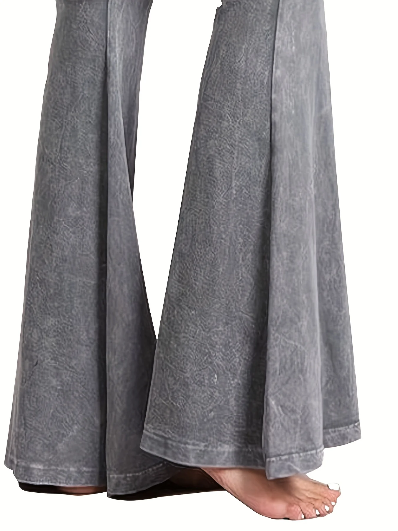 deanwangkt Plus Size Elegant Pants, Women's Plus Denim Print High Rise Stretchy Flare Leg Pants - Deanwangkt