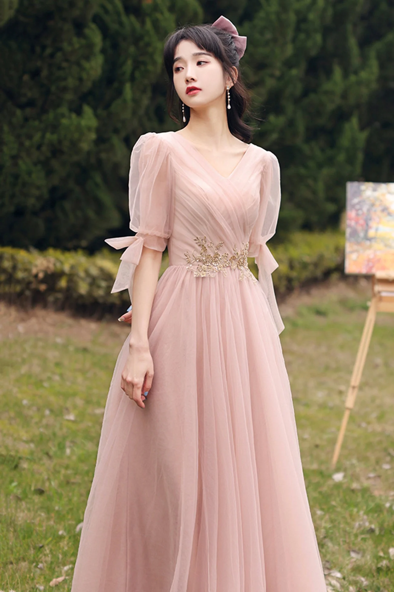 solvbao Pink Lace Long Prom Dresses, Lovely A-Line Evening Dresses - Deanwangkt
