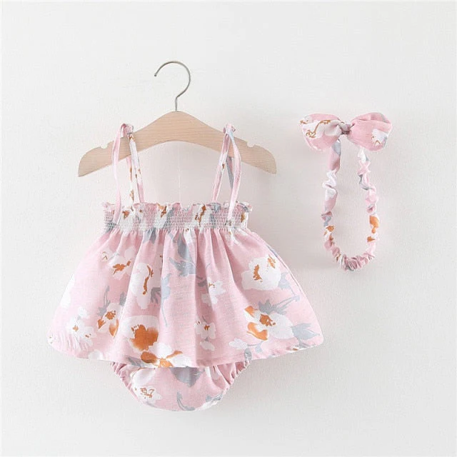 deanwangkt NEW Newborn Baby Girls Clothes Sleeveless Dress+Briefs 2PCS Outfits Set Striped Printed Cute Clothing Sets Summer Sunsuit 0-24M - Deanwangkt