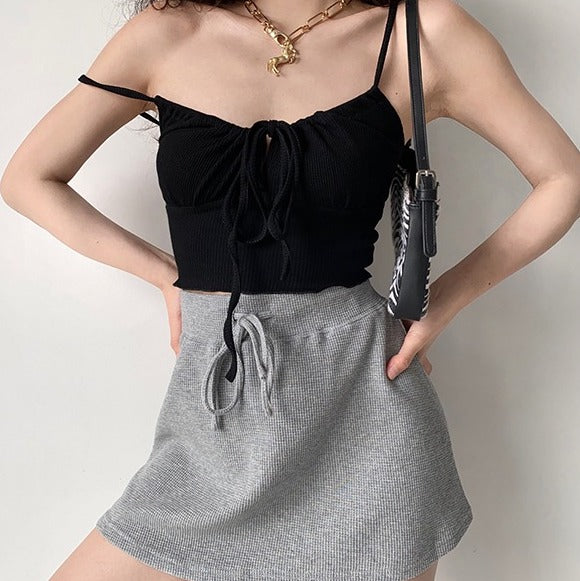 deanwangkt - Waffle Drawstring Skirt - Deanwangkt