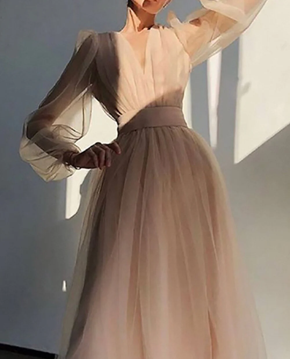 Graduation dress Short A Line Prom Dresses V Neck Long Puff Sleeve Tulle Formal Wedding Evening Party Dresses For Graduation Vestidos De Fiesta - Deanwangkt