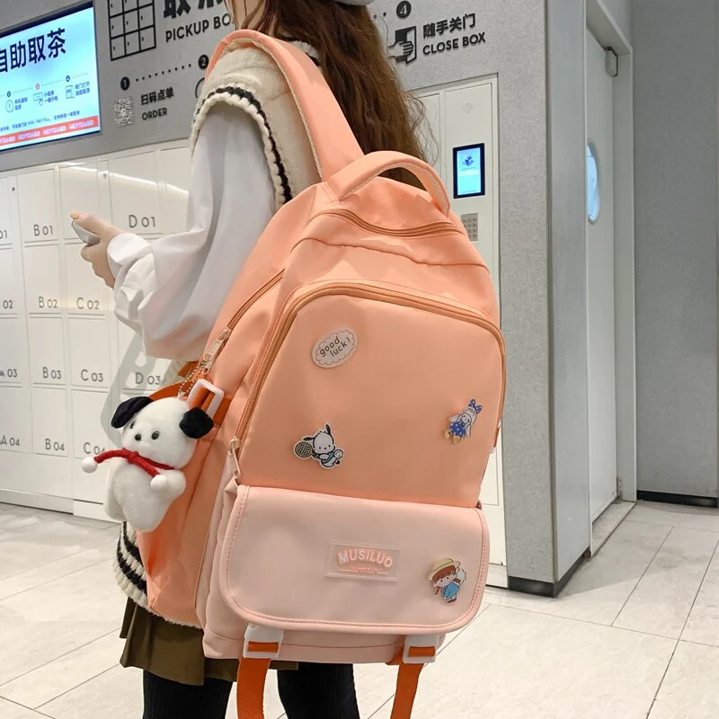 Back to school  Cute Girl Waterproof Backpack Fashion Travel Women Mochila Rucksack Nylon Bookbag for Teens Schoolbag Black Laptop Bag - Deanwangkt