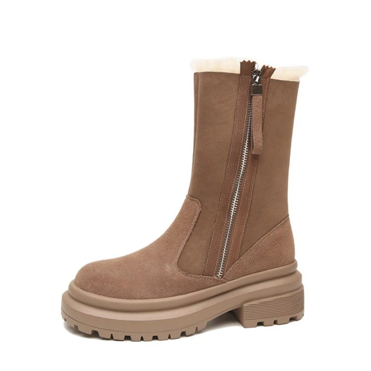 deanwangkt  fashion inspo    Fashion Women Shoes Winter Shoes Women Round Toe Chunky Boots Warm Women Boots Platform Boots for Women Split Leather Boots - Deanwangkt