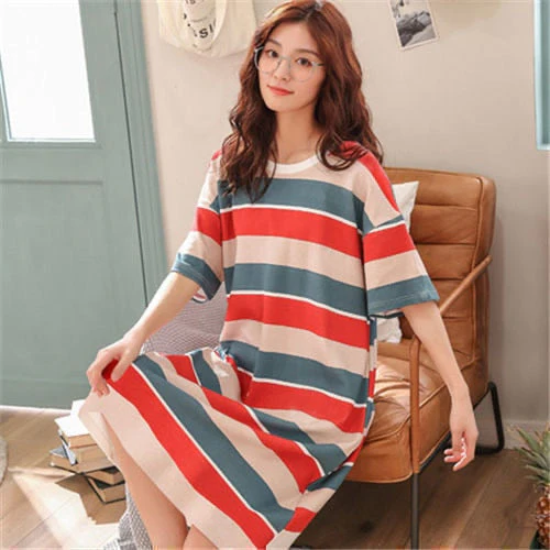 deanwangkt  Women Short Sleeve Sleepwear Cotton Night Gowns Summer Cartoon Nightgowns Home Wear Girls Sleep Lounge Sleeping Dress - Deanwangkt