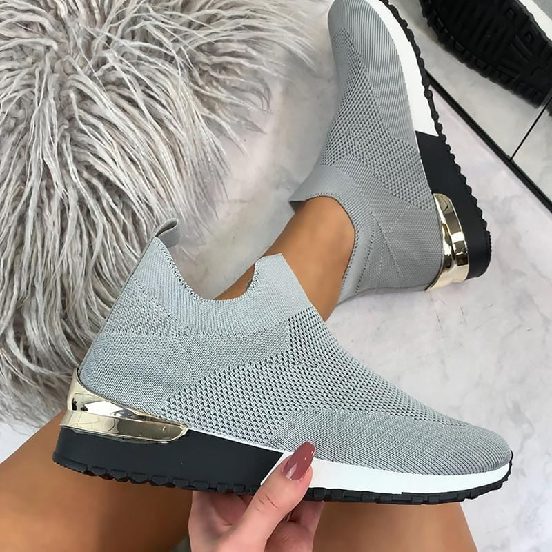 deanwangkt New Spring Knitting Socks Shoes Women  Mesh Breathable Platform Sneakers Slip On Flat Casual Loafers Ladies Vulcanized Shoes - Deanwangkt