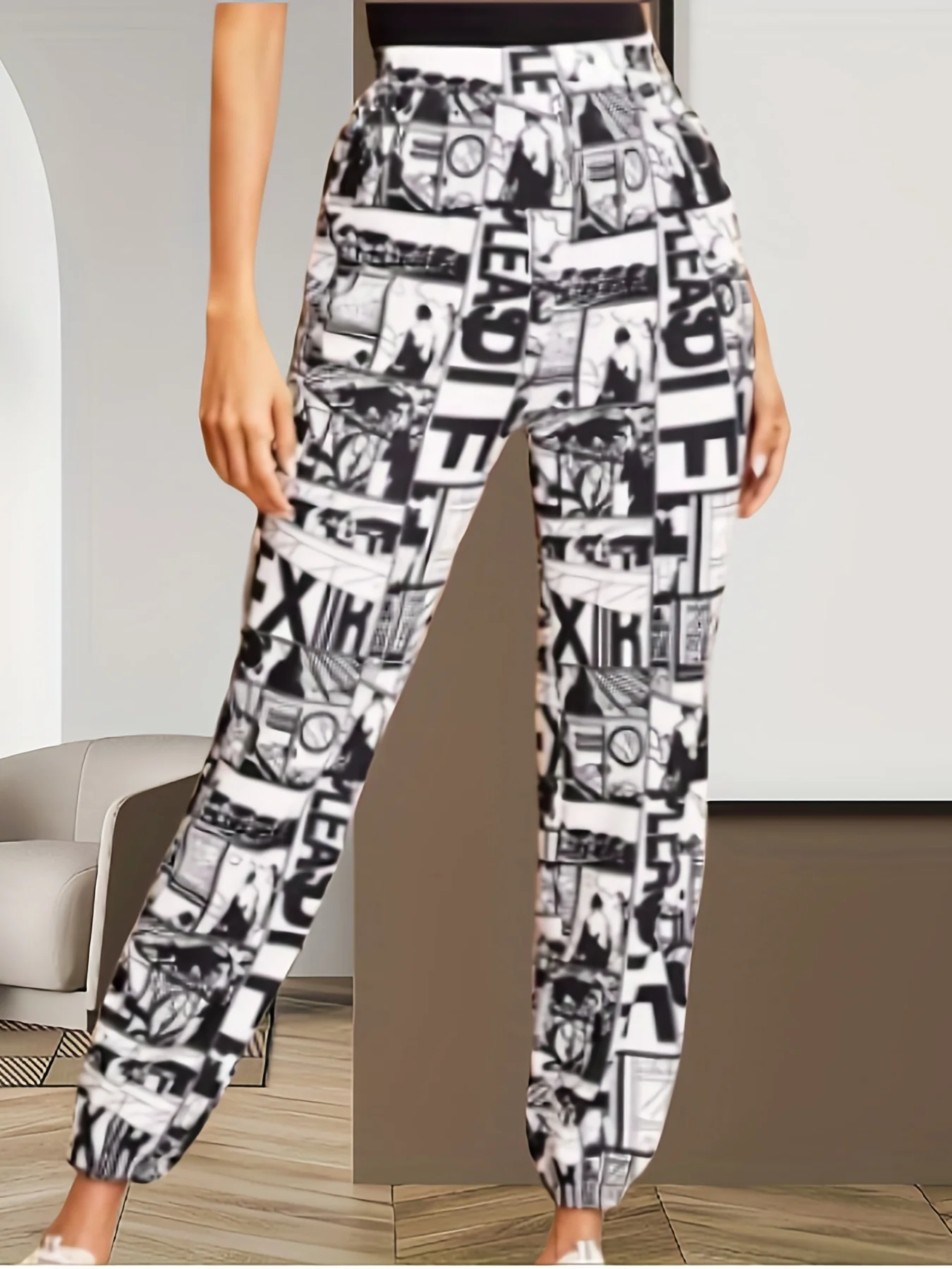 deanwangkt-1 Pop Art Print High Waist Pants, Casual Hippie Pants With Pockets, Women's Clothing - Deanwangkt